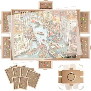 BuilderButler 1500 Pieces Rotating Puzzle Board with 6 Drawers,26"x35" Portable Wooden Jigsaw Puzzle Table with Lazy Susan Spinning Cover