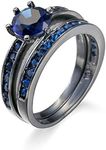 Daesar Promise Rings For Her, Plated 18K Gold Rings Women 2 Ring Set Blue Round Shape Cubic Zirconia Ring Size R 1/2