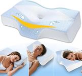 Memory Foam Neck Support Pillow for Neck and Shoulder Pain Sleeping with Cooling Pillowcase: Ergonomic Cervical Pillow 5X Pain Relief - Orthopedic Contour Bed Pillows for Side Back Stomach Sleepers