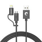 i-Blason Heavy Duty 8-Pin Lightning and Micro USB Combo Cable, 3-Feet Length, Black