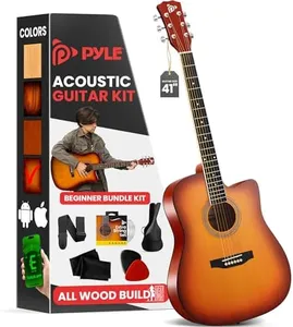 Pyle Steel String Acoustic Guitar Kit, 4/4 Full Size Cutaway All-Wood Guitarra Acustica with Premium Accessory Set and Upgraded Gig Bag, 41" Cherry Burst Glossy