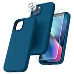 TOCOL [5 in 1] for iPhone 13 Case, with 2 Pack Screen Protector + 2 Pack Camera Lens Protector, Slim Liquid Silicone Phone Case iPhone 13 6.1 Inch, [Anti-Scratch] [Drop Protection], Midnight Blue