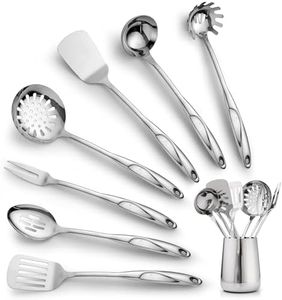 Zulay Kitchen Stainless Steel Cooking Utensil - Stainless Steel Kitchen Utensil - Durable Kitchen Gadgets - Metal Kitchen Accessories - Easy to Clean Kitchen Tools - 8 Piece Set