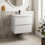 Affine® 600mm Vanity Unit Wash Basin Sink Bathroom Wall Mounted Storage Cabinet Cupboard Cloakroom, Soft Close Drawers, White Gloss