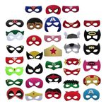 Direct Spech Ltd - 35 Pack Superhero Masks for Kids Party, Felt Cosplay Masks with Elastic Bands Fun Superheroes Party Supplies and Bag Fillers for Kids