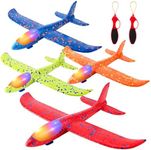 SpringFlower 4 Pack Airplane Flying Toys, 4 Throwing Foam Plane Toy for 3 4 5 6 7 8 Years Old Boys Kids, 2 Flight Modes LED Foam Glider Plane, Outdoor Flying Toy Birthday Gifts for for Boys & Girls