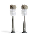Munchkin Bottle Brush | For Cleaning Baby & Water Bottles with Built In Teat Brush | Freestanding | Dishwasher Safe | Sponge Brush | 2 Pack | Cool Grey