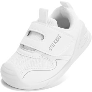 STQ KIDS Baby Girls Wide Toe Box Barefoot Shoes Lightweight Non Slip First Walking Shoes Cloud White Infant 4