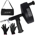 DrainX Pro Steel Drum Auger Plumbing Snake | Heavy Duty 25-Ft Drain Cable with Work Gloves and Storage Bag