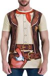 Funny World Men's Western Cowboy Costume T-Shirts, X-Large, Brown