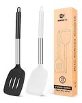 Pack of 2 Silicone Slotted Spatula,Non Stick Solid Kitchen Turner, High Heat Resistant BPA Free Cooking Utensils for Fish, Eggs, Pancakes (Black+White)