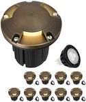 MALORY Brass Top Cover Landscape Well Lights,(5''H) 12V Low Voltage Outdoor In Ground Lights,Landscape Lighting for Pathway, Driveway and Garden (Three-Direction Turret, 10-Pack with Bulb)