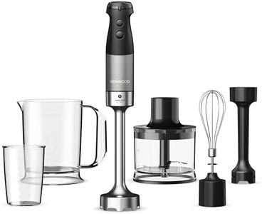 Kenwood Triblade XL Pro Stabmixer HBM80.322BK, 1200W, variable Geschwindigkeiten, Edelstahl(Pürierfuß), Schneebesen, Emulgieraufsatz, 500ml Zerkleiner, 700 & 250ml Becher, spülmaschinenfeste Teile