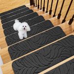 Fixmend Stair Treads Non Slip for Wooden Steps, 8" X 30" (15-Pack) Stair Runner Carpet Treads Indoor with Reusable Adhesive, Stairslide Carpets Rugs Safety Mats for Elders, Kids & Dogs, Black Leaf