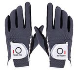 FINGER TEN Golf Gloves Men Left Hand Right Rain Grip Weathersof Value Pair, Mens Golf Glove Wear Resistant Non Slip Flexible Durable (Grey, M)