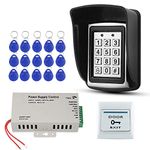 FST DIY Outdoor Waterproof Access Control System Kit RFID Keypad Metal + DC12V Power Supply + Door Exit Button + 15pcs EM4100 Key Cards (Without Lock)