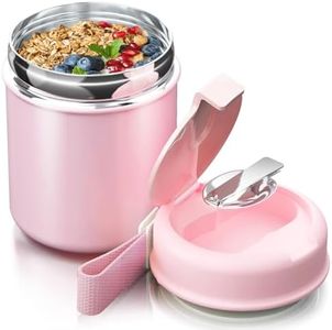 Insulated Food Container,Stainless Steel Thermos Food Jar for Hot & Cold,Width Mouth Soup Containers with Spoon,Leak-Proof Lunch Box Ideal for Kids & Adult(15.8OZ) Girl Pink