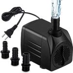 Small Fountain Pumps Submersible Outdoor, 480GPH Durable 25W Outdoor Water Pump with 6.5ft Power Cord, 3 Nozzles for Aquarium, Pond, Fish Tank, Water Pump Hydroponics, Backyard Fountain