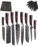 24x7 eMall 8 Pieces Damascus Knife Set with Laser Pattern - Imperial Collection - Chef's Knife High Carbon Stainless Steel Laser Knives Kitchen