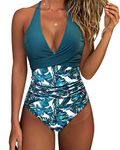 RXRXCOCO Women Cross Push Up Tummy Control One Piece Halter High Waisted Swimming Costume Swimsuits Swimwear