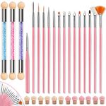 30 Pcs Sponge Nail Brush Set, Nail Art Brushes Nail Tech Supplies Tools Nail Polish Double-Ended Dotting Pen Rhinestone Handle Acrylic Nail Painting Brush with Replacement Head for Nail Art