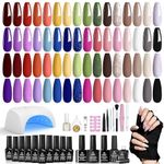 Beetles 52 Pcs Gel Nail Polish Kit with UV LED Light Starter Kit Soak Off 32 Colors Brownnails Glitter Gel Polish Set with Base Top Coat 36W Nail Dryer Building Gel Blomming Gel Nail Art