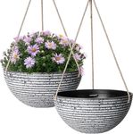 Garden Art (Pack of 1 Hanging Fiber Planters (D-25CM, H-12CM) Outdoor,Indoor Decor,Planters for Your Home,Unbreakable,Durable, Kitchen Planters GA-08C-008 (Rock Gray Ribbed)