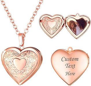 U7 Women Flower Heart Locket That Hold Memorial Photo Rose Gold Plated Jewelry Rolo Chain Customized Photo and Text Engrave Lockets Pendant