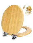 Round Bamboo Toilet Seat with Lid Quick Release Slow Close Zinc Alloy Strong Hinges Natural Bamboo, Light