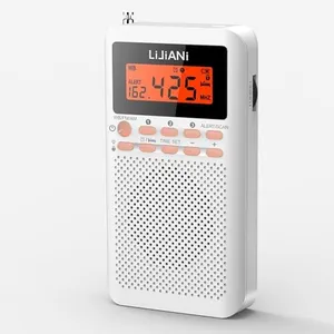Pocket Weather Radio NOAA/AM/FM Powered by 2 AA Emergency Portable Transistor with LCD Display Digital Alarm Clock Sleep Timer, Best Reception Longest Lasting,Built in Speaker,Battery Operated