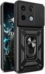 CSmall for Xiaomi Redmi Note 13 Pro 4G Case with Slide Camera Lens Cover, Military Grade Shockproof Protection Cover with Ring Kickstand Case for Redmi Note 13 Pro 4G /Poco M6 Pro SJ Black