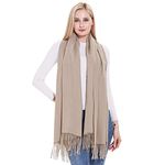 vimate Winter Cashmere Scarves for Women, Warm Solid Khiki Cashmere Pashmina Wool Shawls and Wraps for Ladies Wedding Guest (UK-Khika)