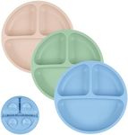 Vicloon Baby Plate Silicone Suction Toddler Plates, 3Pcs Silicone Baby Suction Plates, Non Slip Self Feeding Training Divided Plate Dish for Baby and Toddler, Fits for Most Highchairs Trays