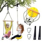 Disc Swing for Kids Tree Swing Set Accessories Rope Swing Adjustable Swing Set with Monkey Bar 1 Carabiner 3IN1 Heavy Duty Swingset for Zipline Outdoor Backyard Playground Yellow