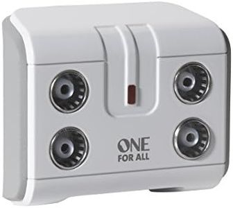 One For All Signal Booster/Splitter for TV - 4 Outputs (14x Amplified) - Plug and Play - for Interference Free Reception - Full HD Compatible - White - SV9604