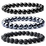 WRCXSTONE Natural 8mm Gorgeous Semi-Precious Gemstones Healing Crystal Stretch Beaded Bracelet Unisex (3 Pieces a Set)