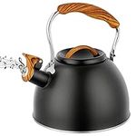 Whistling Kettle, 3 L Stainless Steel Stove Top Kettle with Wood Grain Handle and Tall Whistle, Retro Style Teapot for Kitchen Gas Stove, Induction Cooker