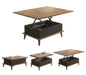 BERA DESIGN Extendable Dining Table 6-8 Seater, Lift Top Coffee Table, Extendable & Foldable Coffee Table Converts to Dining Table - Space Saving Dining Table - 90x60x45cm with 3 Variable Height Level