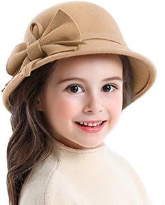 Bienvenu Kids Girls Winter Warm 100% Wool Bucket Hats Fedoras with Bowknot,Camel