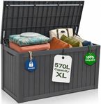 Olsen & Smith 570L Recycled Lockable Outdoor Garden Storage Box – Weatherproof & Waterproof Anthracite Chest with Padlock & Gas-Assisted Lid – Store Cushions, Tools, Toys & Garden Furniture