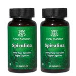 VANN MANTRA Spirulina 60 Capsules- Pack of 2, High Protein Natural Super Food Supplement for Men & Women, Blue-green Algae Plant Based Arthrospira Capsule Supports Immune & Overall Wellness (500mg)