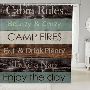 Vintage Family Cabin Rules Bath Curtain Lettering Linen Shower Curtain for Kids Boys Colorful Wood Background Red Brown Blue Bathroom Shower Curtain Set Colorful Kids Bathroom Accessories 72"x84"