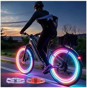 Rechargeable Bike Spoke Lights & Reflectors, 2-Pack, Waterproof & Easy to Install, 9-Color LED Bicycle Wheel Lights, Motion Sensor, 4 Lighting Modes, Safety Spoke Lights for Kids & Adults