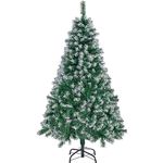 Yaheetech 5ft Frosted Artificial Christmas Tree with 450 Tips Hinged Snow Dusted Spruce Xmas Holiday Decorative Tree with Foldable Stand