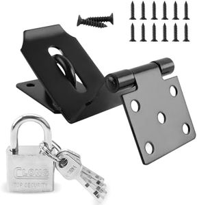4 Inch Door lock Latch Padlock Hasp Set, 90° Latch Lock with Screws and Padlock Stainless Steel Safety Right Angle Padlock Hasp Locking Latch Security Door Clasp Hasp for Shed/Gate/Storage Lock(Black)