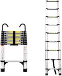 Telescoping Ladder, Aluminum Tall Collapsible Ladder with Non Slip Feet and Hooks, Folding Roof Ladder Maximum Capacity of 300 Pounds for Home.