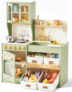 Tiny Land Play Kitchen for Kids with Enhanced Storage – Modern Toddler Kitchen Playset with Stove, Sink & Accessories, Organized Wooden Toy Kitchen, Ideal for Toddlers