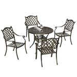 Outsunny 5-Piece Outdoor Furniture Dining Set, Cast Aluminum Conversation Set Includes 4 Chairs and Φ90cm Round Table with Φ50mm Umbrella Hole for Patio Garden Deck, Flower Design