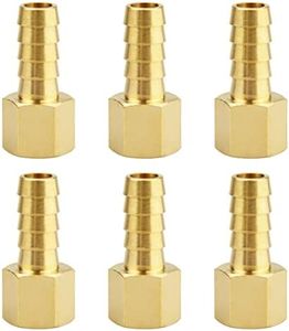 (6 Pack) Besosay 3/8 Inch Hose Barb to 1/4 Inch NPT Female Thread Fitting, Brass Quick Connector Coupler Adapter Reducer Air M Type Fitting, Quick-Connect Fitting