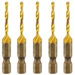 Rennie Tools - Pack Of 5 - M3.5 x 0.6 Combination Drill and Tap Bit, 1/4" Hex Shank. Metric Coarse Titanium Coated HSS Spiral Flute Drilling Tapping Tool. 3.5mm x 0.6mm Pitch Drill Bit.